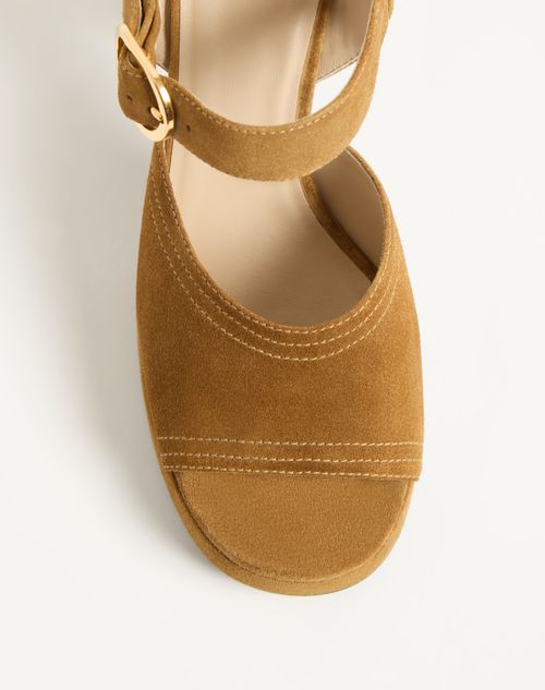 Valentino Garavani - Fawcette Platform Crust Leather Sandal 100mm - Havana Beige - Woman - Sandals